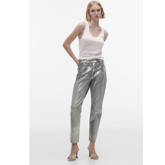 Zara TRF METALLIC WAXED JEANS - Picture 2 of 11